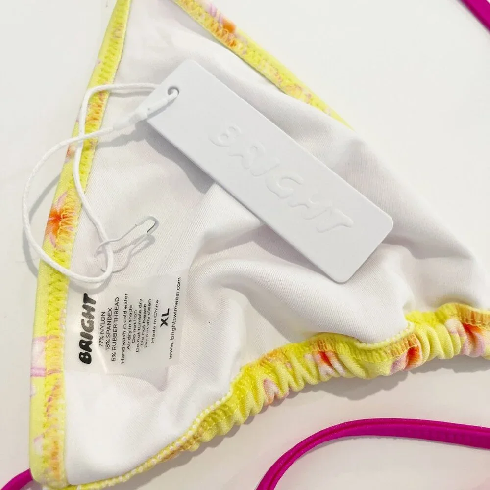 NEW Bright Swim Melody Paradise Triangle Bikini Top Yellow Pink Floral - Size XL - Picture 3 of 3